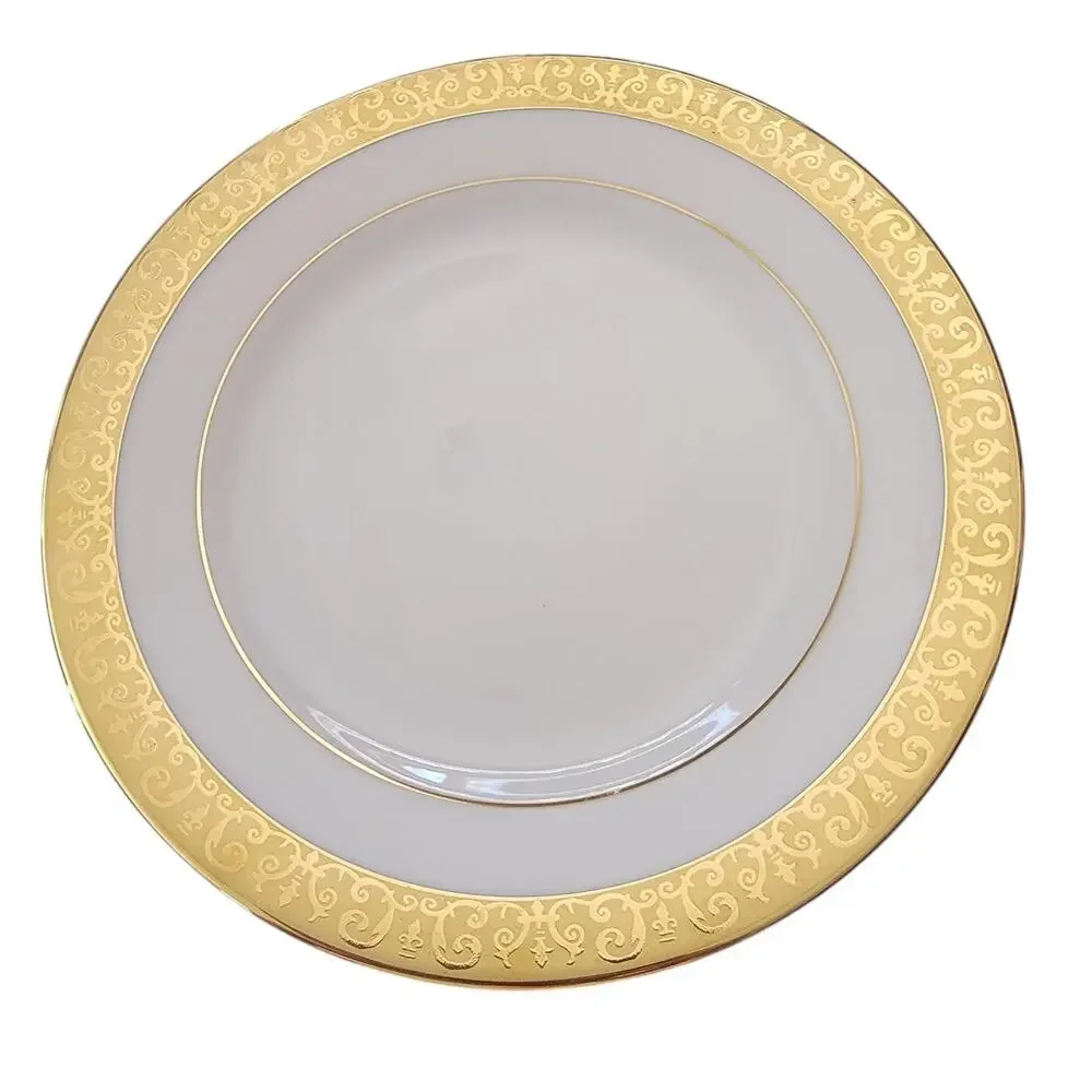 Royal Gallery Gold Salad Plate White Porcelain Gold Scroll Rim 1991 Sri Lanka